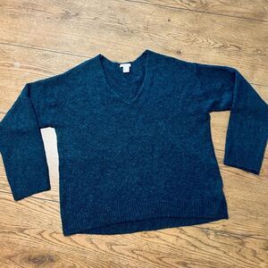 H&M Women's Cropped Wool Blend V-Neck Sweater in Navy Blue Size Small